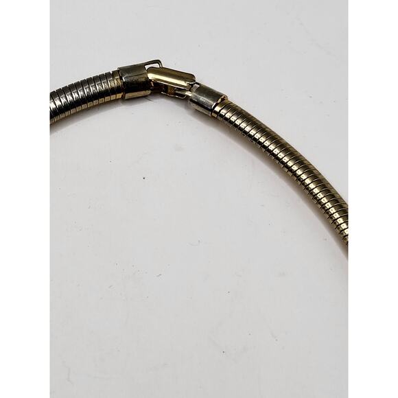 Vintage Gold Tone Collar Necklace w/ Black Enamel V Center - Picture 9 of 9